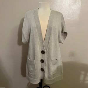 Cream, long length, short-sleeve cardigan